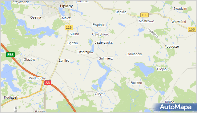 mapa Sulimierz gmina Myślibórz, Sulimierz gmina Myślibórz na mapie Targeo