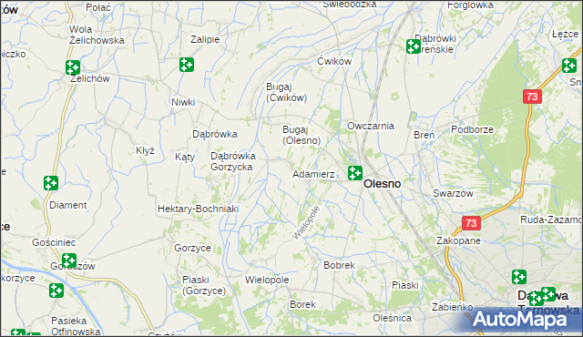 mapa Adamierz gmina Olesno, Adamierz gmina Olesno na mapie Targeo