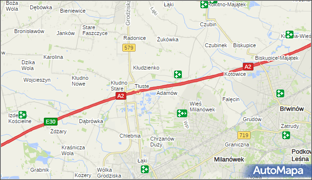 mapa Adamów gmina Grodzisk Mazowiecki, Adamów gmina Grodzisk Mazowiecki na mapie Targeo