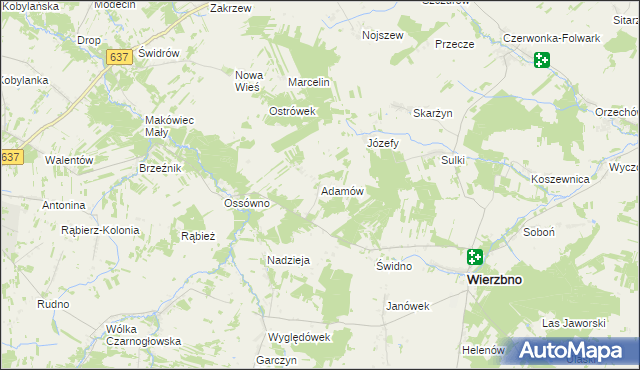 mapa Adamów gmina Wierzbno, Adamów gmina Wierzbno na mapie Targeo