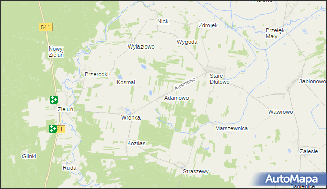mapa Adamowo gmina Lidzbark, Adamowo gmina Lidzbark na mapie Targeo
