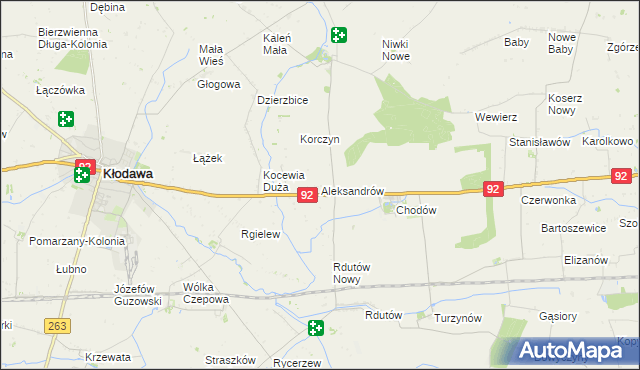 mapa Aleksandrów gmina Chodów, Aleksandrów gmina Chodów na mapie Targeo