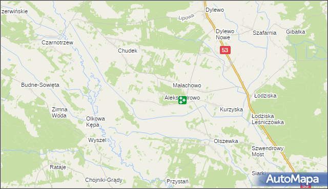 mapa Aleksandrowo gmina Lelis, Aleksandrowo gmina Lelis na mapie Targeo