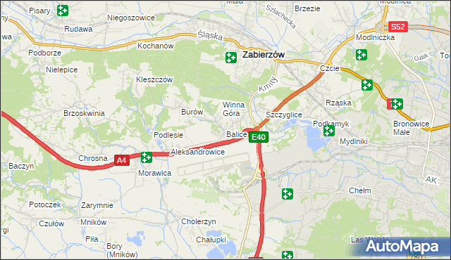 mapa Balice gmina Zabierzów, Balice gmina Zabierzów na mapie Targeo