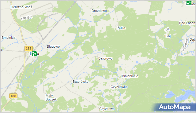 mapa Batorowo gmina Lipka, Batorowo gmina Lipka na mapie Targeo