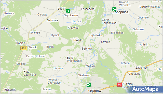 mapa Bębnów gmina Konopnica, Bębnów gmina Konopnica na mapie Targeo