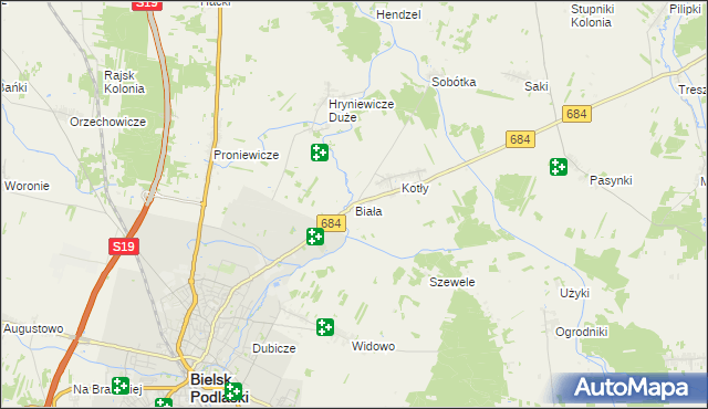 mapa Biała gmina Bielsk Podlaski, Biała gmina Bielsk Podlaski na mapie Targeo