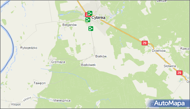 mapa Białków gmina Cybinka, Białków gmina Cybinka na mapie Targeo