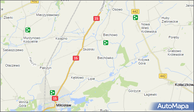 mapa Biechówko gmina Miłosław, Biechówko gmina Miłosław na mapie Targeo