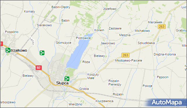 mapa Bielawy gmina Słupca, Bielawy gmina Słupca na mapie Targeo