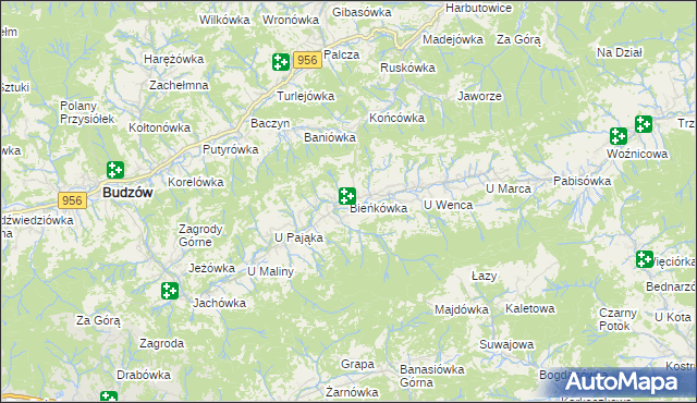 mapa Bieńkówka gmina Budzów, Bieńkówka gmina Budzów na mapie Targeo