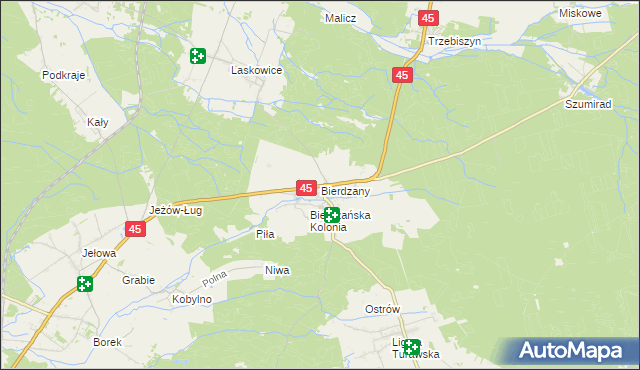 mapa Bierdzany gmina Turawa, Bierdzany gmina Turawa na mapie Targeo