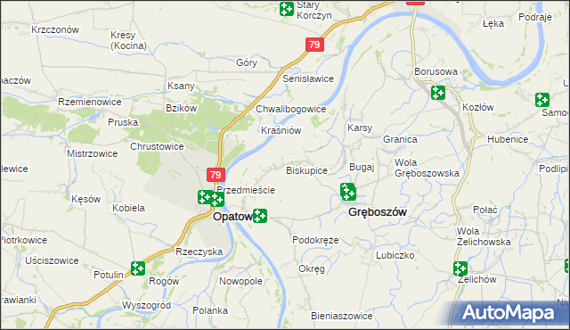 mapa Biskupice gmina Gręboszów, Biskupice gmina Gręboszów na mapie Targeo