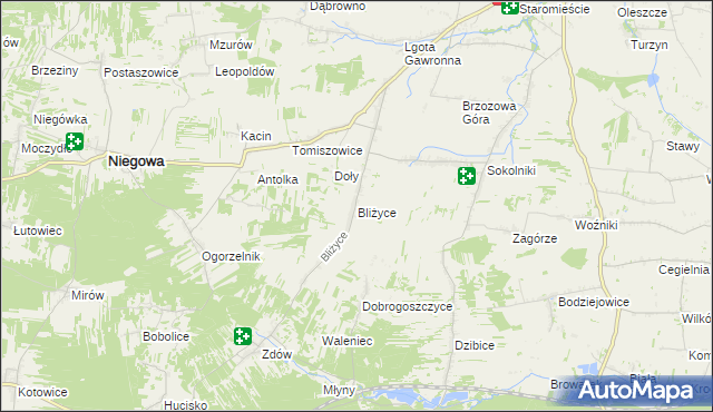 mapa Bliżyce gmina Niegowa, Bliżyce gmina Niegowa na mapie Targeo