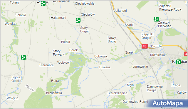 mapa Bobrowa gmina Rudniki, Bobrowa gmina Rudniki na mapie Targeo