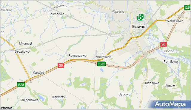 mapa Bobrowice gmina Sławno, Bobrowice gmina Sławno na mapie Targeo