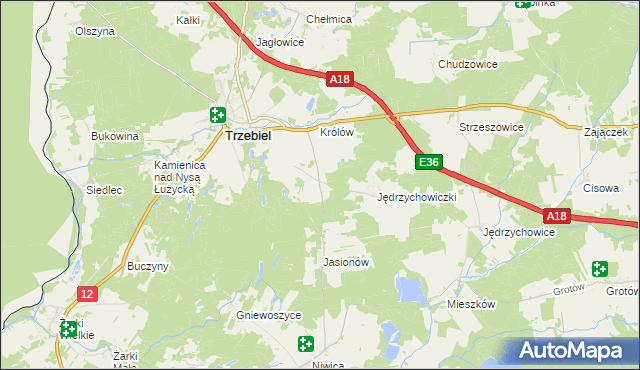 mapa Bogaczów gmina Trzebiel, Bogaczów gmina Trzebiel na mapie Targeo