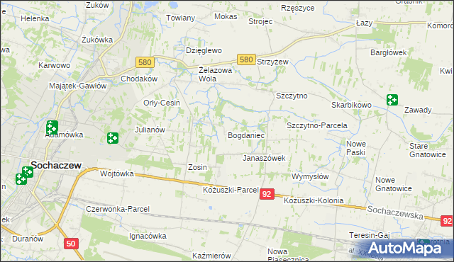 mapa Bogdaniec gmina Sochaczew, Bogdaniec gmina Sochaczew na mapie Targeo