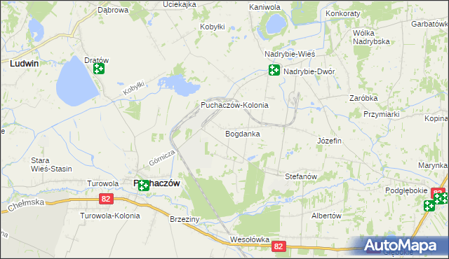 mapa Bogdanka gmina Puchaczów, Bogdanka gmina Puchaczów na mapie Targeo