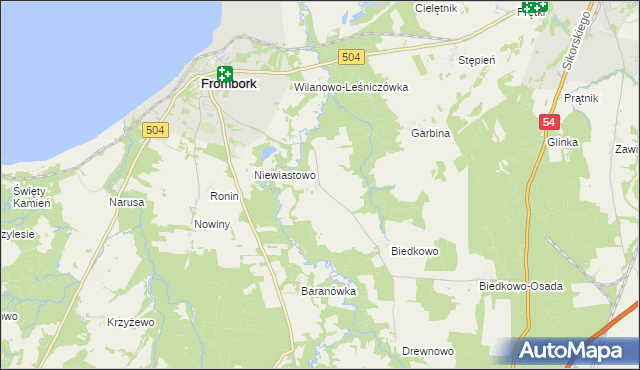 mapa Bogdany gmina Frombork, Bogdany gmina Frombork na mapie Targeo