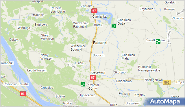 mapa Bogucin gmina Fabianki, Bogucin gmina Fabianki na mapie Targeo