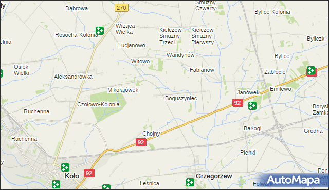 mapa Boguszyniec gmina Grzegorzew, Boguszyniec gmina Grzegorzew na mapie Targeo