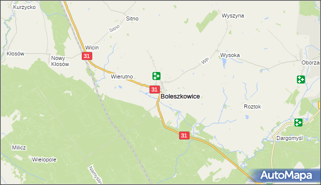 mapa Boleszkowice powiat myśliborski, Boleszkowice powiat myśliborski na mapie Targeo