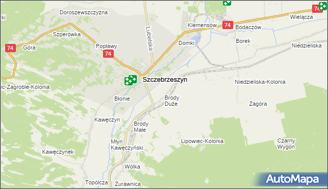 mapa Brody Duże gmina Szczebrzeszyn, Brody Duże gmina Szczebrzeszyn na mapie Targeo