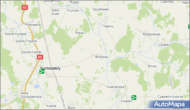 mapa Brzozów gmina Suchożebry, Brzozów gmina Suchożebry na mapie Targeo