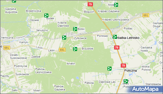 mapa Brzustów gmina Garbatka-Letnisko, Brzustów gmina Garbatka-Letnisko na mapie Targeo