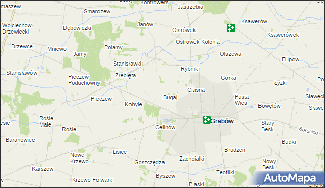 mapa Bugaj gmina Grabów, Bugaj gmina Grabów na mapie Targeo