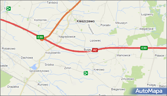 mapa Bugaj gmina Kleszczewo, Bugaj gmina Kleszczewo na mapie Targeo