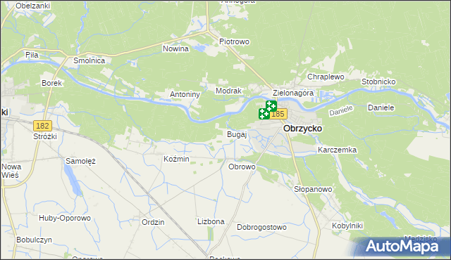 mapa Bugaj gmina Obrzycko, Bugaj gmina Obrzycko na mapie Targeo