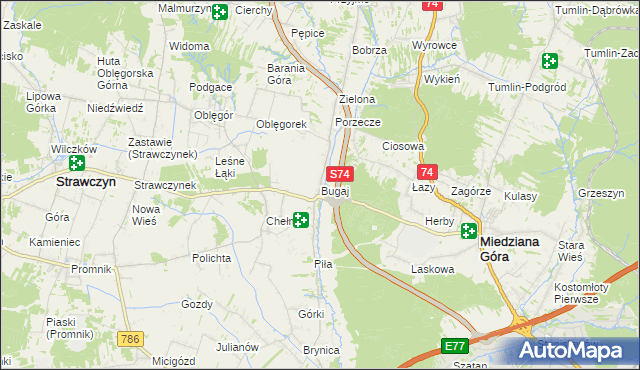 mapa Bugaj gmina Strawczyn, Bugaj gmina Strawczyn na mapie Targeo