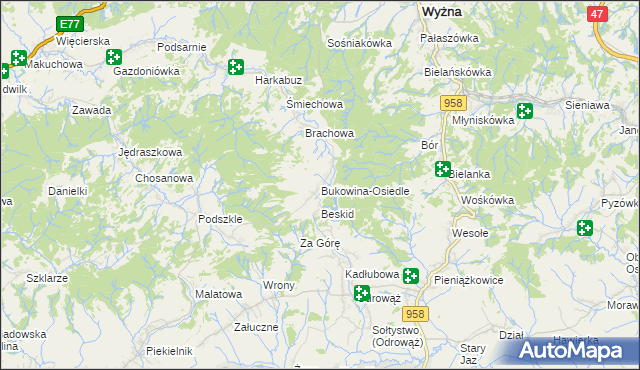 mapa Bukowina-Osiedle, Bukowina-Osiedle na mapie Targeo