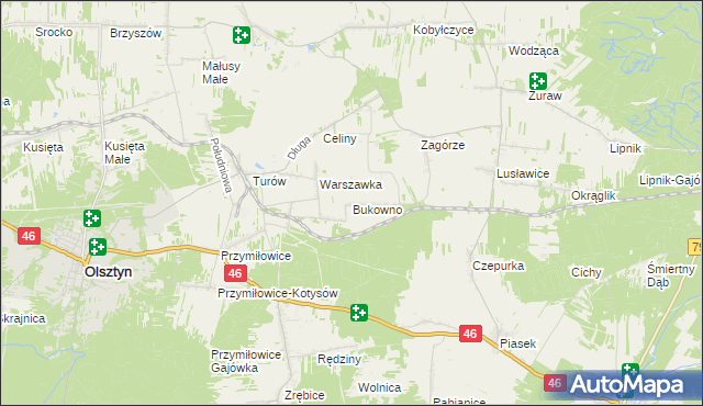 mapa Bukowno gmina Olsztyn, Bukowno gmina Olsztyn na mapie Targeo