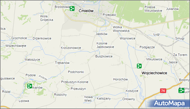 mapa Buszkowice gmina Ćmielów, Buszkowice gmina Ćmielów na mapie Targeo