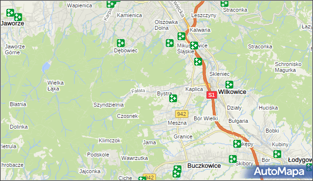 mapa Bystra gmina Wilkowice, Bystra gmina Wilkowice na mapie Targeo