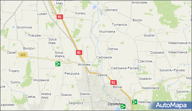 mapa Cedrowice, Cedrowice na mapie Targeo