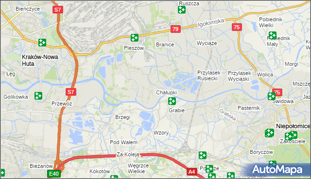 mapa Chałupki gmina Kraków, Chałupki gmina Kraków na mapie Targeo