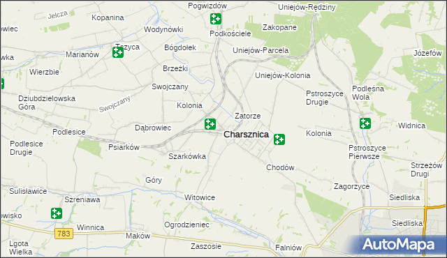 mapa Charsznica, Charsznica na mapie Targeo