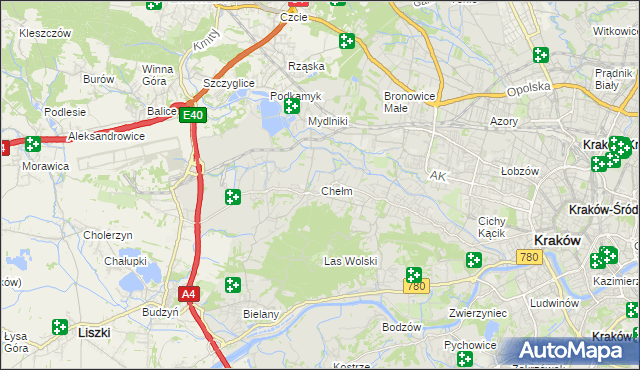 mapa Chełm gmina Kraków, Chełm gmina Kraków na mapie Targeo