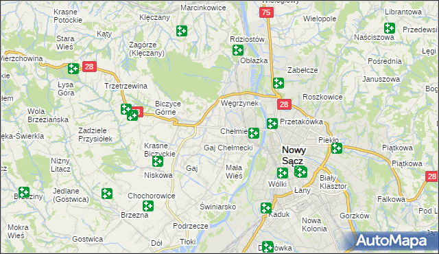 mapa Chełmiec powiat nowosądecki, Chełmiec powiat nowosądecki na mapie Targeo