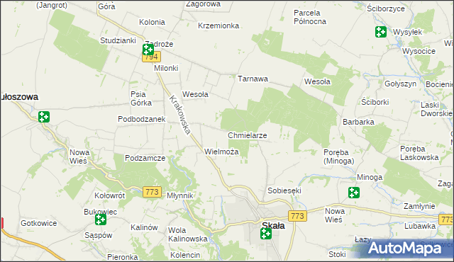 mapa Chmielarze gmina Skała, Chmielarze gmina Skała na mapie Targeo