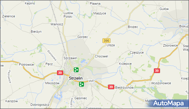 mapa Chociwel gmina Strzelin, Chociwel gmina Strzelin na mapie Targeo