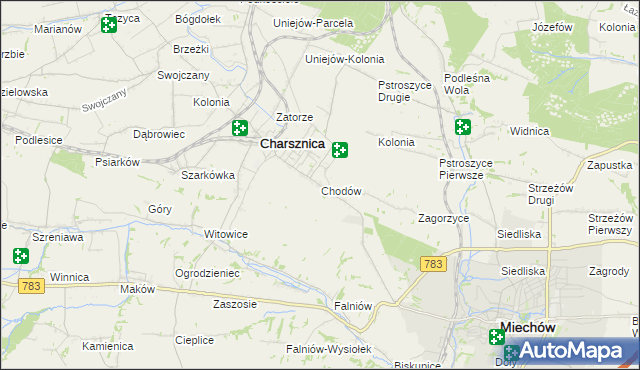 mapa Chodów gmina Charsznica, Chodów gmina Charsznica na mapie Targeo