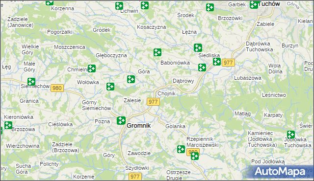mapa Chojnik gmina Gromnik, Chojnik gmina Gromnik na mapie Targeo