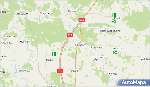 mapa Chraboły gmina Bielsk Podlaski, Chraboły gmina Bielsk Podlaski na mapie Targeo