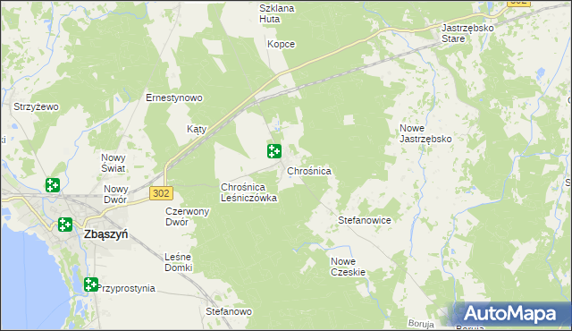 mapa Chrośnica gmina Zbąszyń, Chrośnica gmina Zbąszyń na mapie Targeo