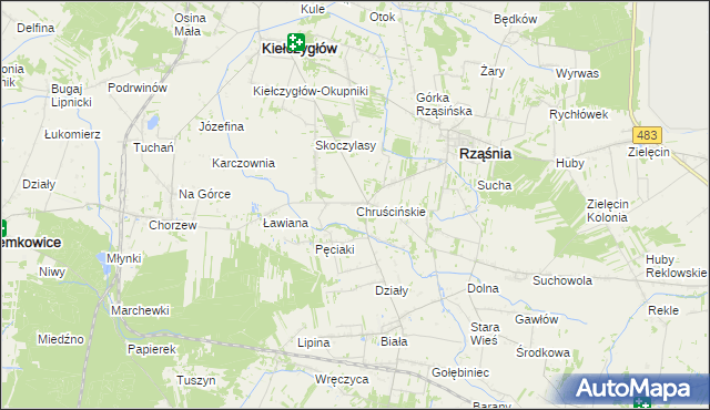 mapa Chruścińskie, Chruścińskie na mapie Targeo